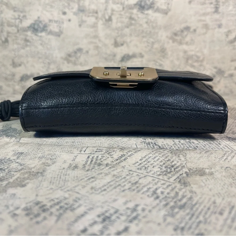 Diane von Furstenberg Mini Harper Leather Crossbody Bag Tassel Turn Lock Black